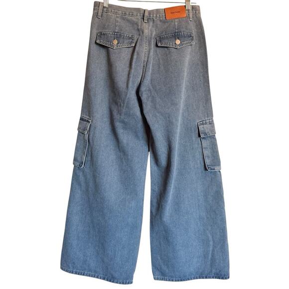 Cider Sz M‎ Mid Rise Solid Wide Leg Cargo Jeans Skater Grunge - Picture 4 of 14